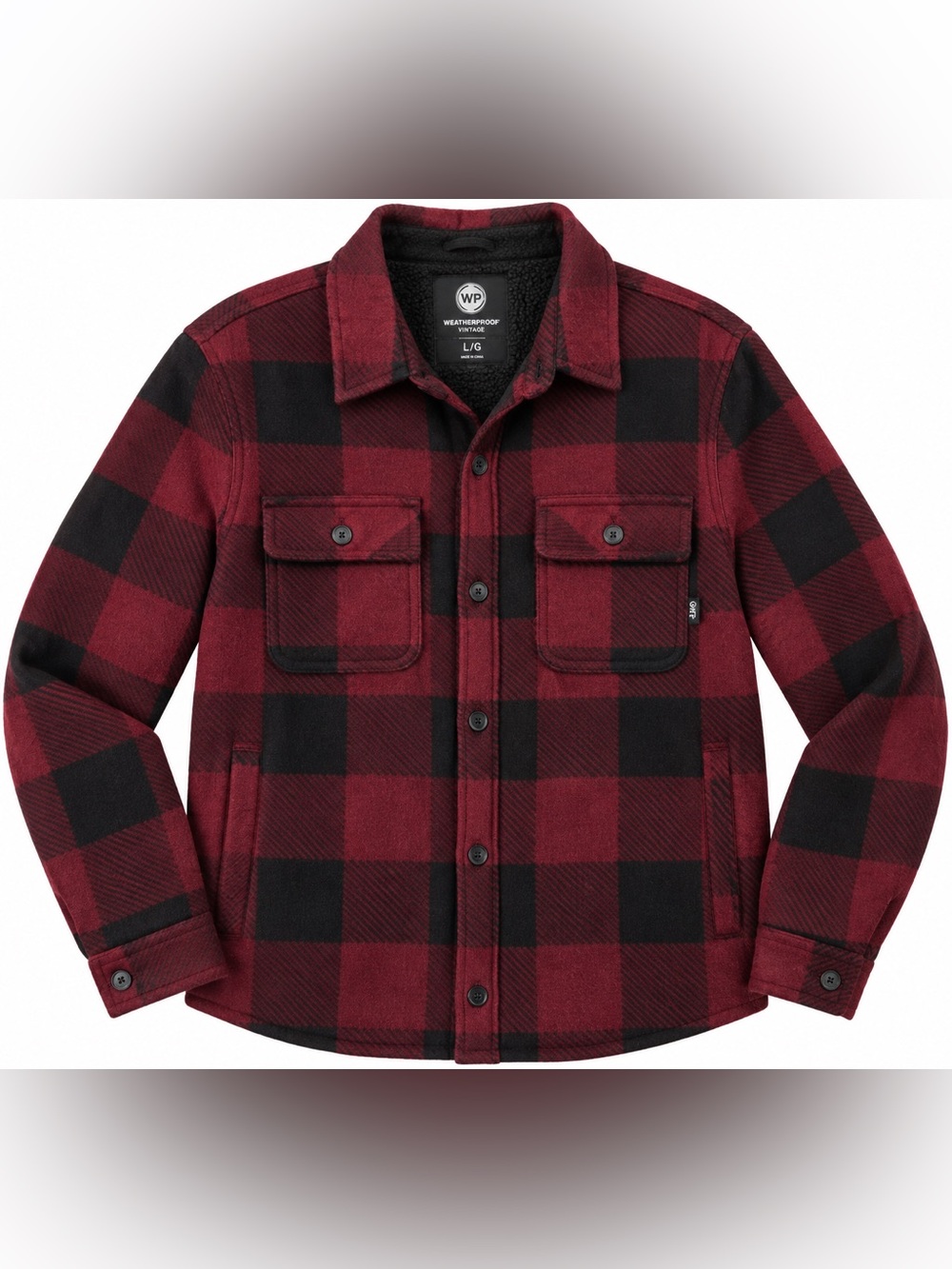 NWT Weatherproof Port Royale Red Black Plaid Sherpa Lined Shacket Men’s L